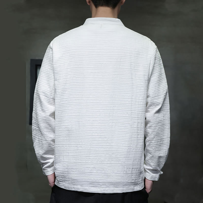 Buddha Stones Jednokolorowy Pół Żabka-guzik Garnitur Tang Bawełna Lniana Męska Kurtka Koszula  - image 12