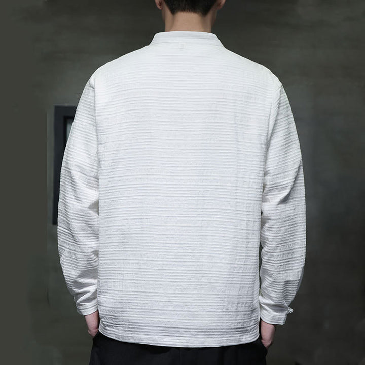 Buddha Stones Jednokolorowy Pół Żabka-guzik Garnitur Tang Bawełna Lniana Męska Kurtka Koszula  - image 12