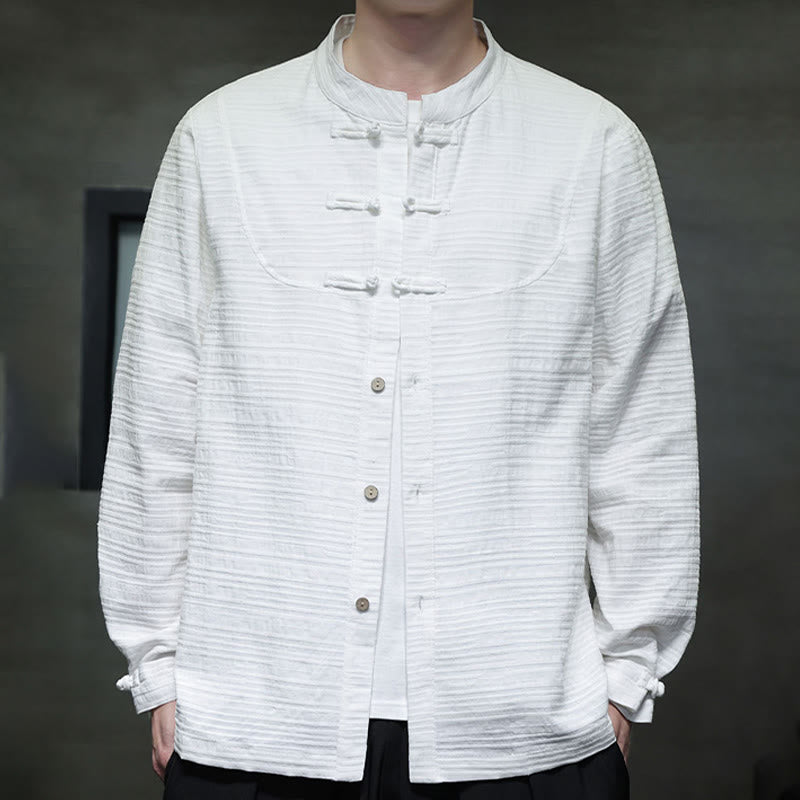 Buddha Stones Jednokolorowy Pół Żabka-guzik Garnitur Tang Bawełna Lniana Męska Kurtka Koszula  - image 9