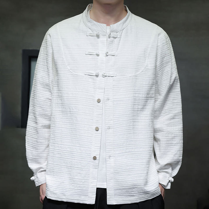 Buddha Stones Jednokolorowy Pół Żabka-guzik Garnitur Tang Bawełna Lniana Męska Kurtka Koszula  - image 9