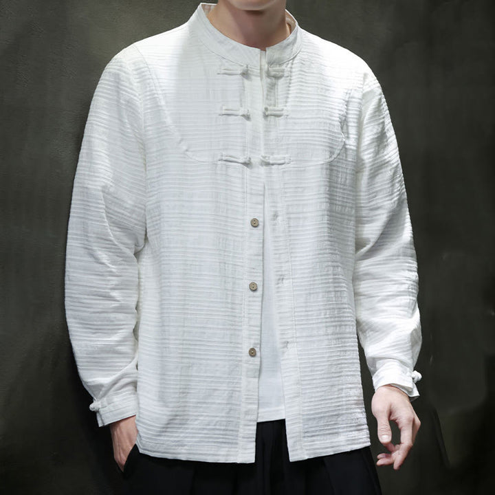 Buddha Stones Jednokolorowy Pół Żabka-guzik Garnitur Tang Bawełna Lniana Męska Kurtka Koszula  - image 13