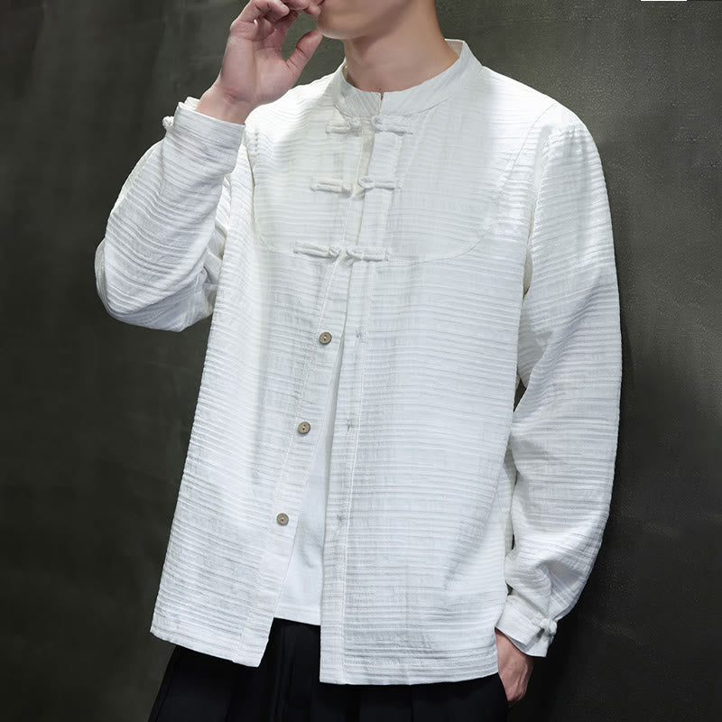 Buddha Stones Jednokolorowy Pół Żabka-guzik Garnitur Tang Bawełna Lniana Męska Kurtka Koszula  - image 15