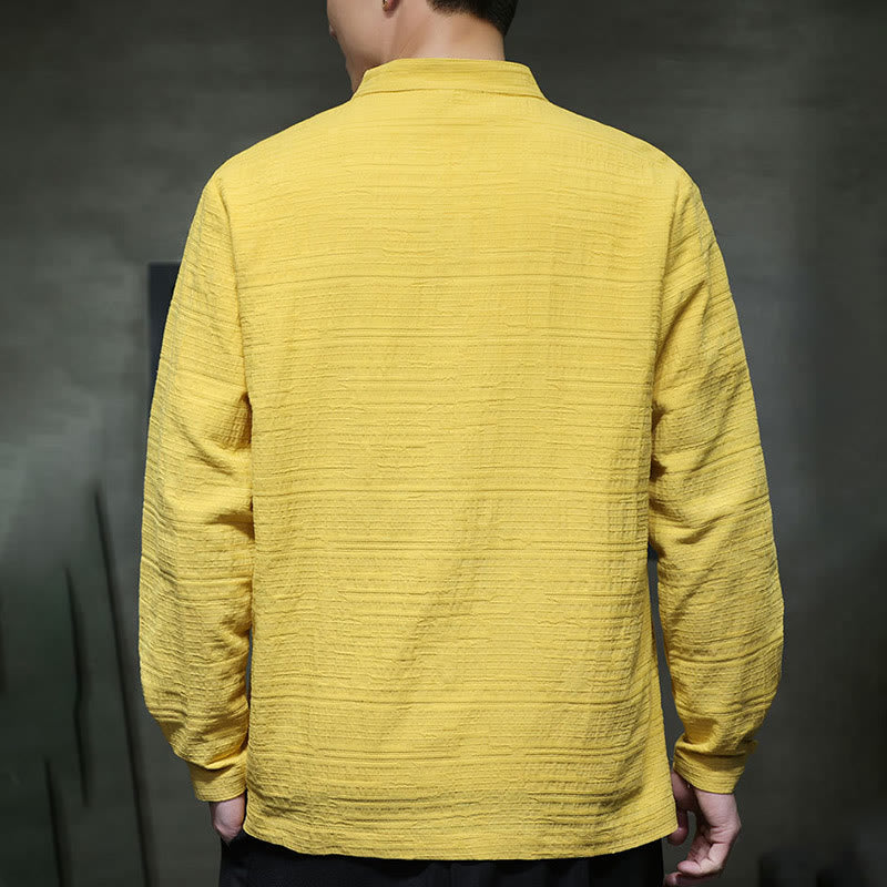 Buddha Stones Jednokolorowy Pół Żabka-guzik Garnitur Tang Bawełna Lniana Męska Kurtka Koszula  - image 28