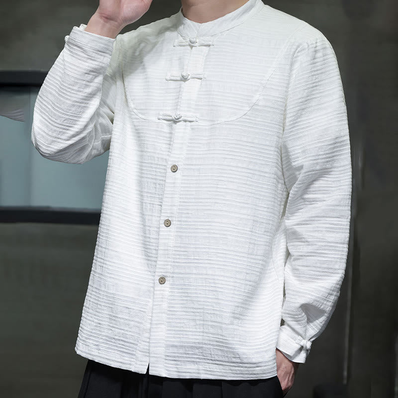 Buddha Stones Jednokolorowy Pół Żabka-guzik Garnitur Tang Bawełna Lniana Męska Kurtka Koszula  - image 10