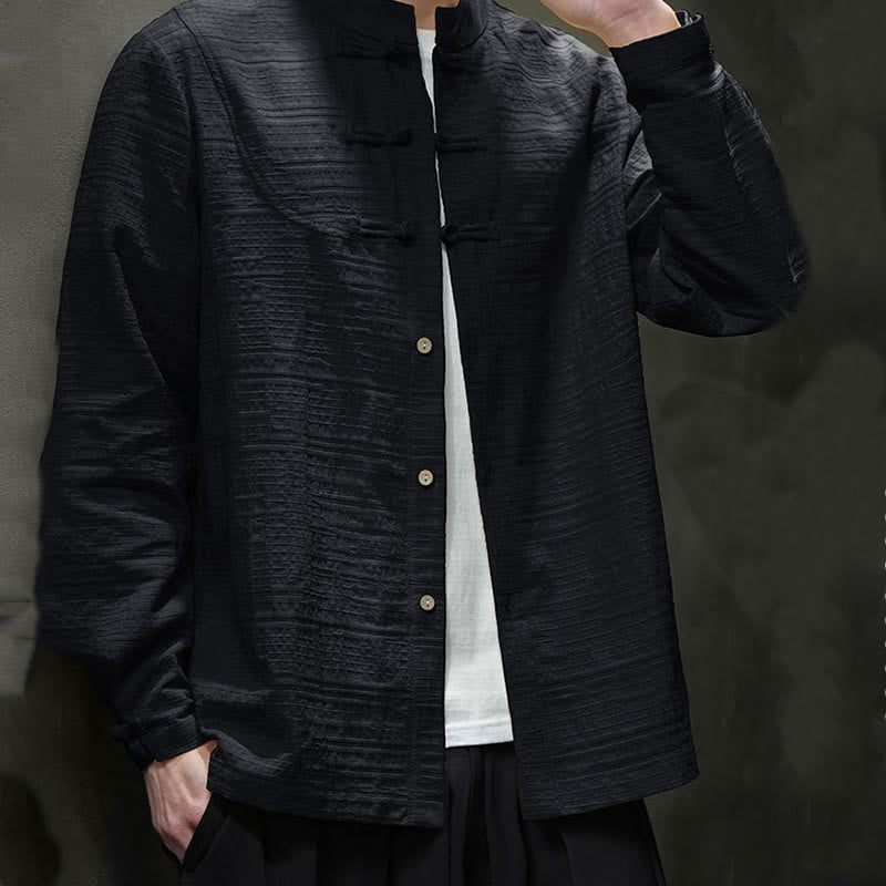 Buddha Stones Jednokolorowy Pół Żabka-guzik Garnitur Tang Bawełna Lniana Męska Kurtka Koszula  - image 23