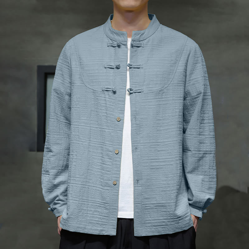 Buddha Stones Jednokolorowy Pół Żabka-guzik Garnitur Tang Bawełna Lniana Męska Kurtka Koszula  - image 1