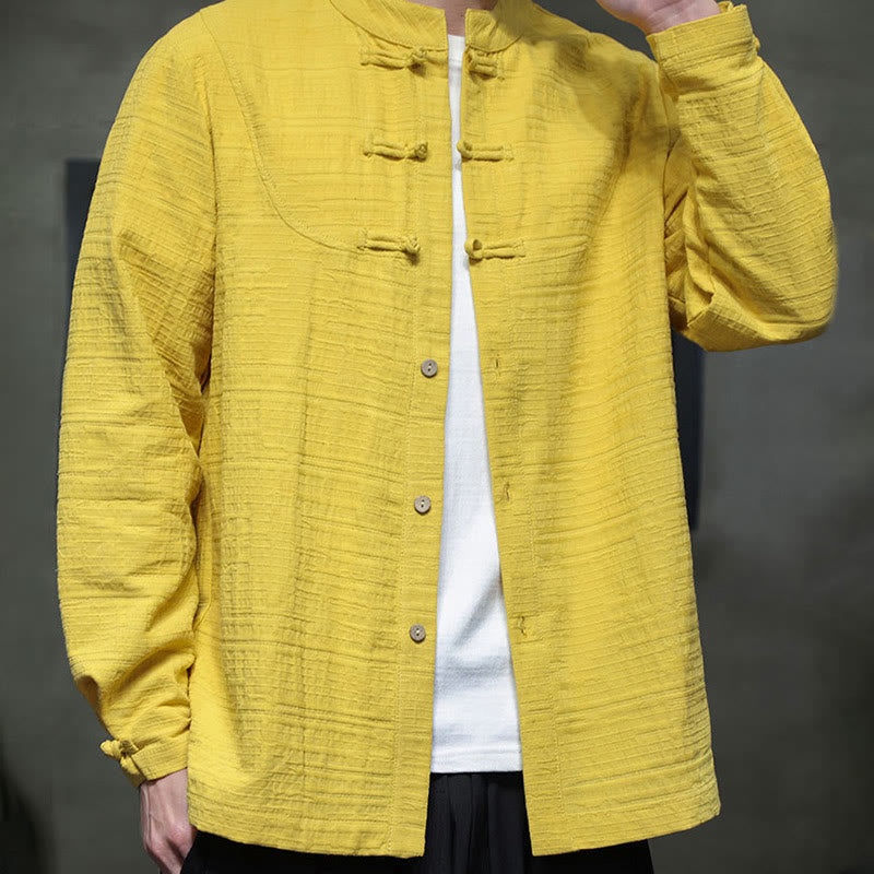 Buddha Stones Jednokolorowy Pół Żabka-guzik Garnitur Tang Bawełna Lniana Męska Kurtka Koszula  - image 27