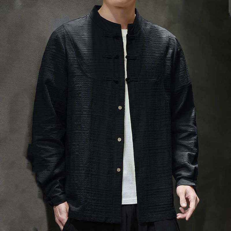 Buddha Stones Jednokolorowy Pół Żabka-guzik Garnitur Tang Bawełna Lniana Męska Kurtka Koszula  - image 22