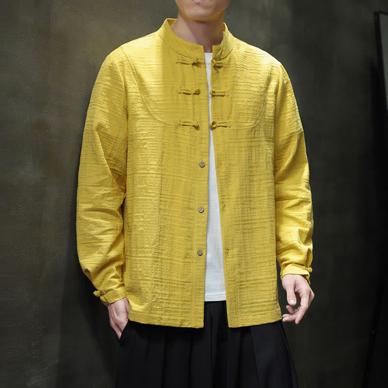 Buddha Stones Jednokolorowy Pół Żabka-guzik Garnitur Tang Bawełna Lniana Męska Kurtka Koszula  - image 29