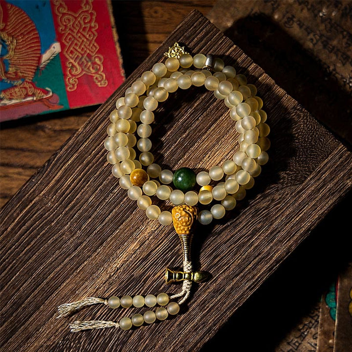 Buddha Stones Tybet 108 Mala Koraliki Chiński Zodiak Natal Budda Naturalny Owczy Róg Bransoletka Bogactwa
