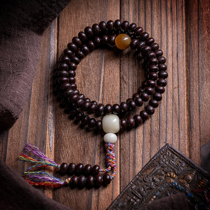 Buddha Stones 108 Mala Koraliki Miska Bodhi Nasiona Kolorowa Lina Bransoletka Pokoju