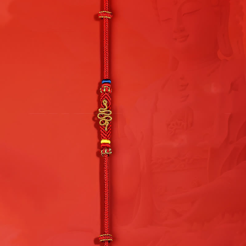 Buddha Stones Czerwony Sznur Ośmionitkowy Węzeł Pokoju Rok Węża Ochrona Pleciona Bransoletka