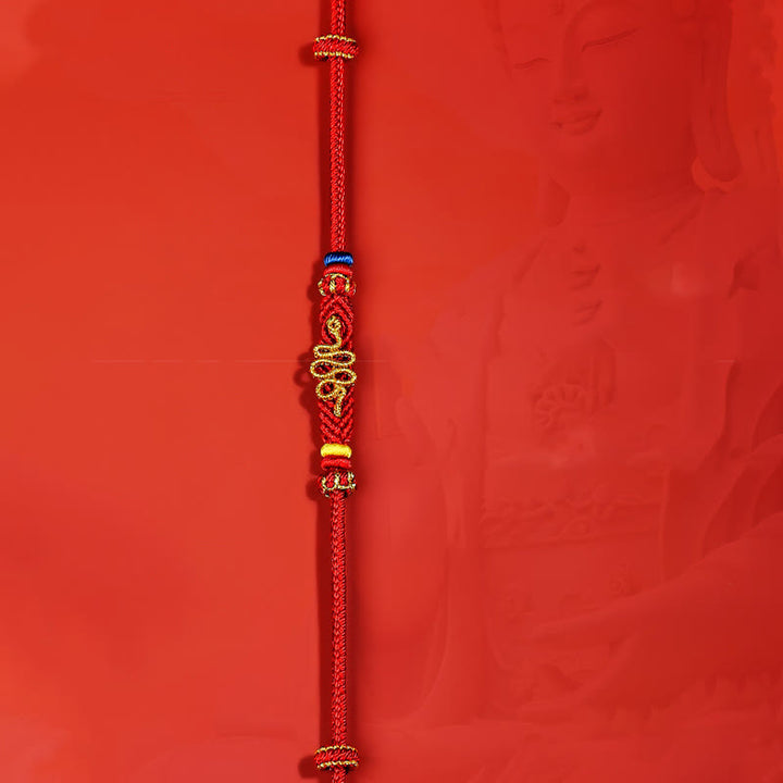 Buddha Stones Czerwony Sznur Ośmionitkowy Węzeł Pokoju Rok Węża Ochrona Pleciona Bransoletka
