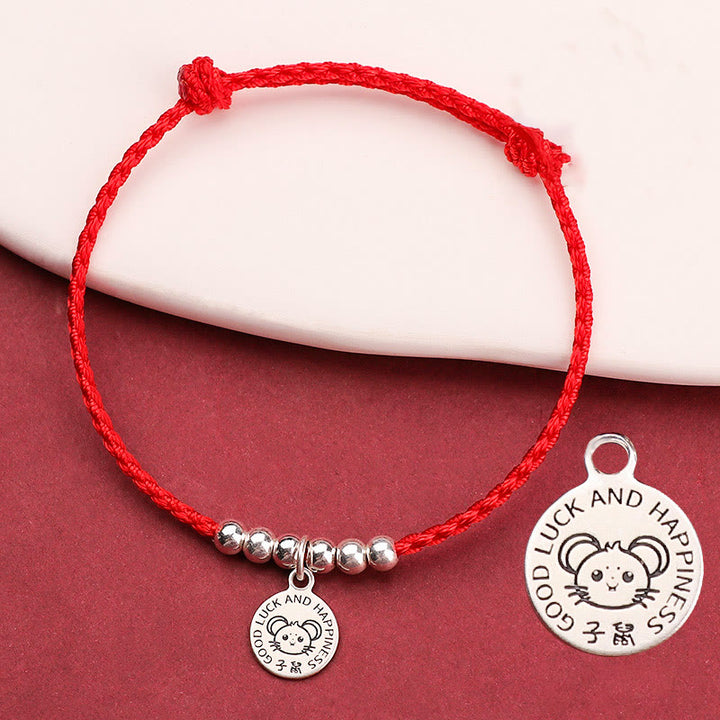Buddha Stones Chińskie Zodiak Dziecko Czerwony Sznur 999 Srebrna Bransoletka Ochronna