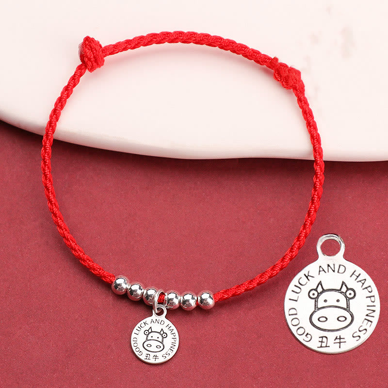 Buddha Stones Chińskie Zodiak Dziecko Czerwony Sznur 999 Srebrna Bransoletka Ochronna