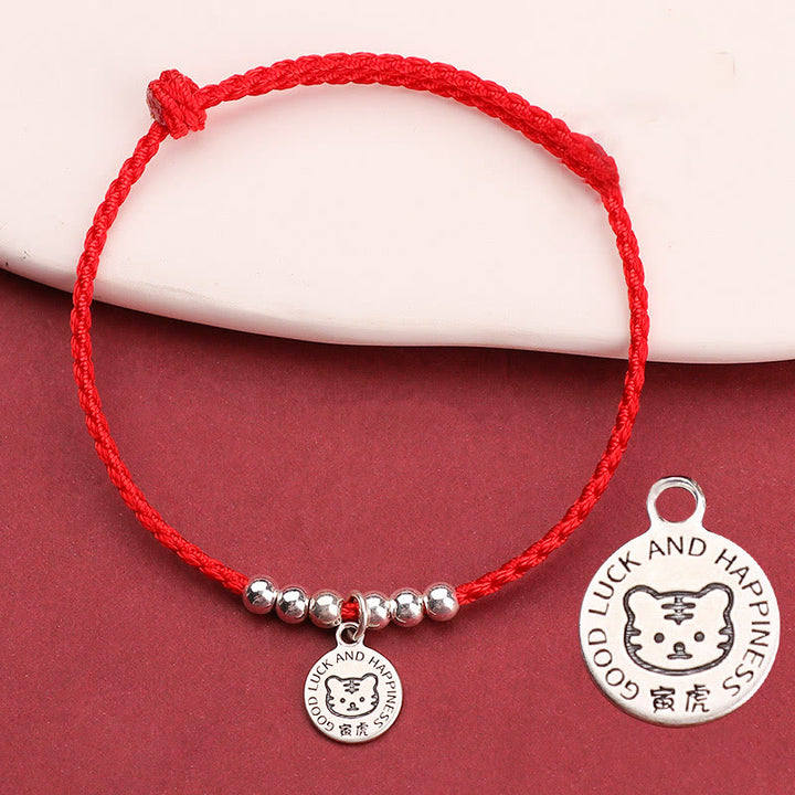 Buddha Stones Chińskie Zodiak Dziecko Czerwony Sznur 999 Srebrna Bransoletka Ochronna
