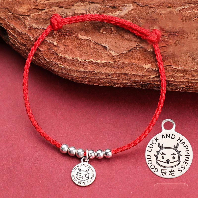 Buddha Stones Chińskie Zodiak Dziecko Czerwony Sznur 999 Srebrna Bransoletka Ochronna