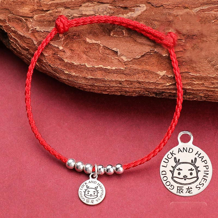 Buddha Stones Chińskie Zodiak Dziecko Czerwony Sznur 999 Srebrna Bransoletka Ochronna