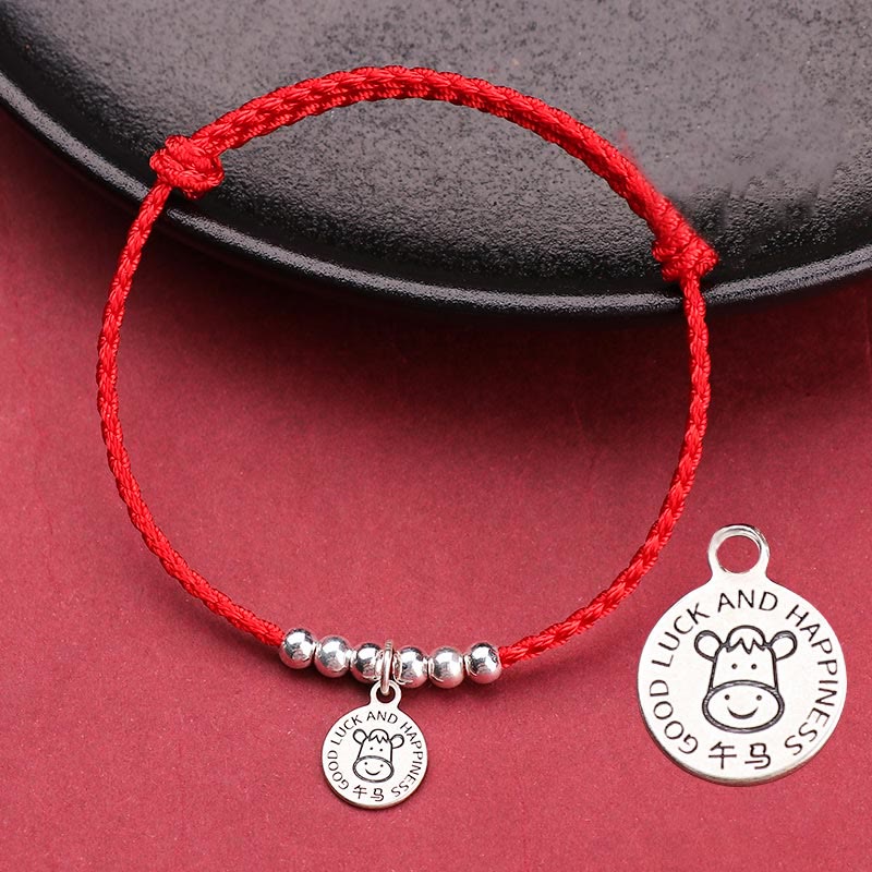 Buddha Stones Chińskie Zodiak Dziecko Czerwony Sznur 999 Srebrna Bransoletka Ochronna