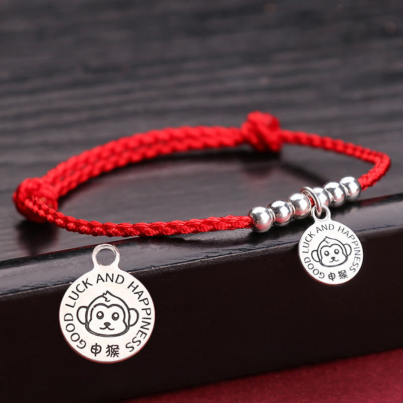 Buddha Stones Chińskie Zodiak Dziecko Czerwony Sznur 999 Srebrna Bransoletka Ochronna