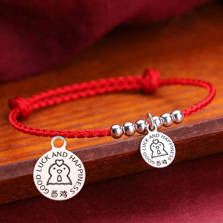Buddha Stones Chińskie Zodiak Dziecko Czerwony Sznur 999 Srebrna Bransoletka Ochronna
