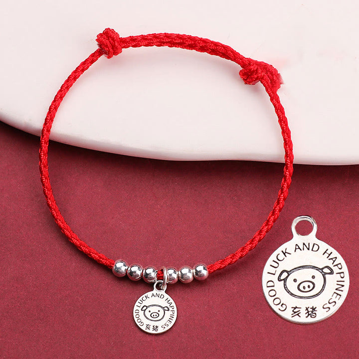 Buddha Stones Chińskie Zodiak Dziecko Czerwony Sznur 999 Srebrna Bransoletka Ochronna