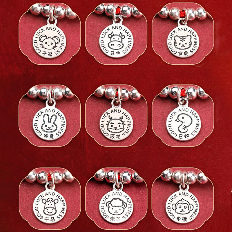 Buddha Stones Chińskie Zodiak Dziecko Czerwony Sznur 999 Srebrna Bransoletka Ochronna
