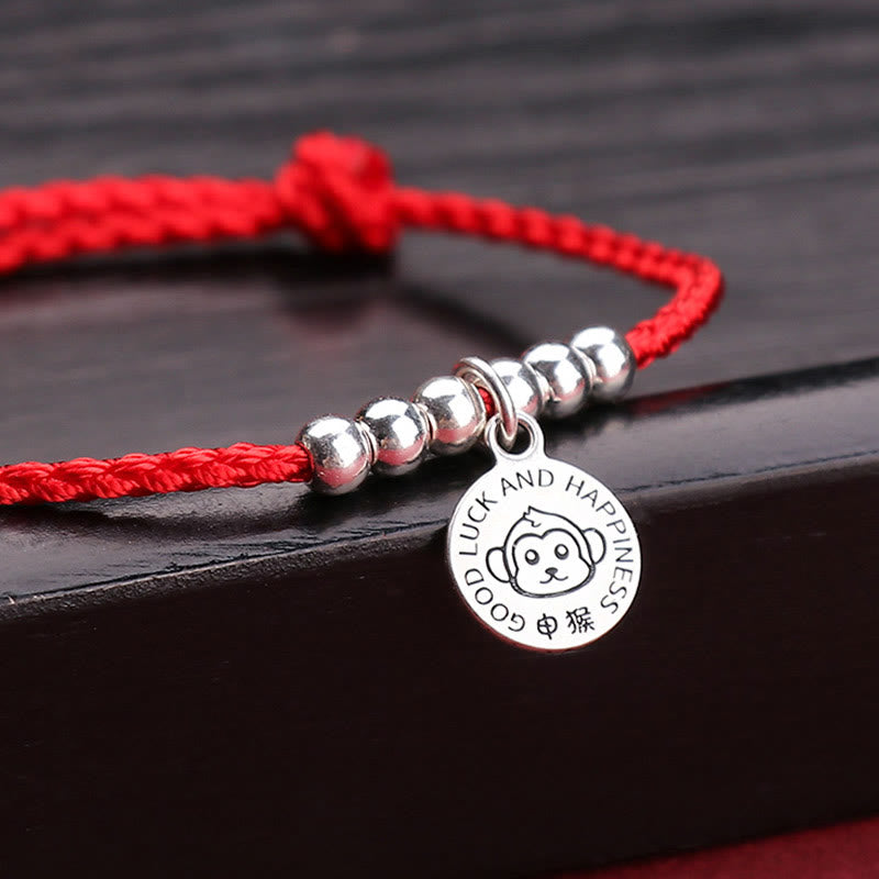 Buddha Stones Chińskie Zodiak Dziecko Czerwony Sznur 999 Srebrna Bransoletka Ochronna