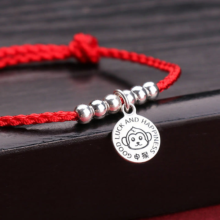 Buddha Stones Chińskie Zodiak Dziecko Czerwony Sznur 999 Srebrna Bransoletka Ochronna