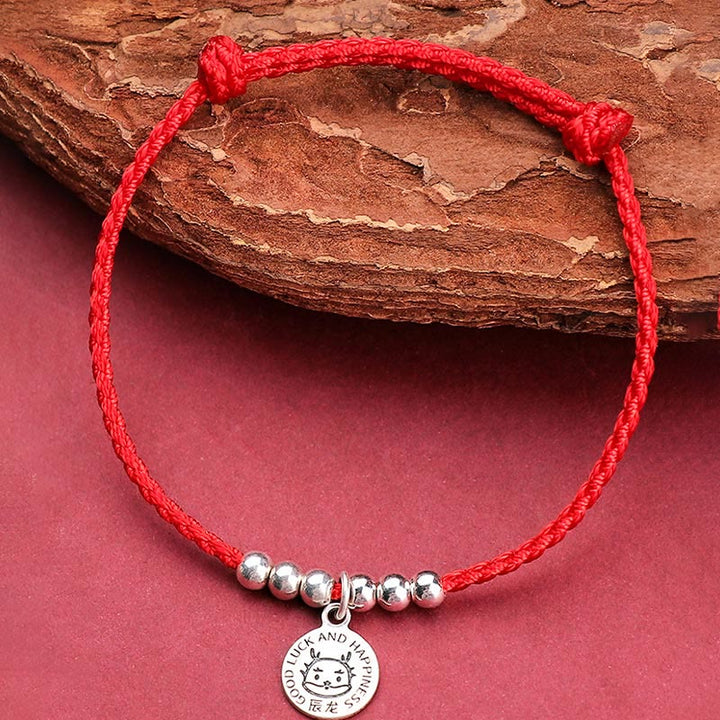 Buddha Stones Chińskie Zodiak Dziecko Czerwony Sznur 999 Srebrna Bransoletka Ochronna