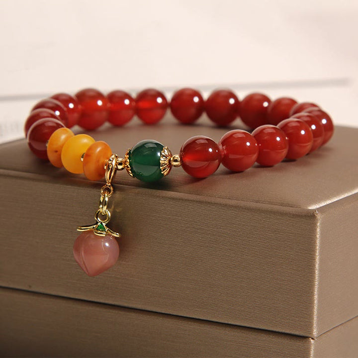 Bransoletka Buddha Stones Czerwony Agat Bursztyn Brzoskwinia Charm Samoakceptacja - image 2