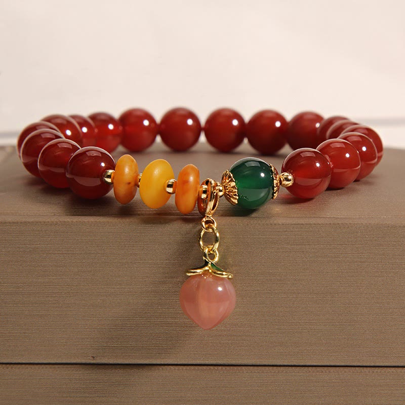 Bransoletka Buddha Stones Czerwony Agat Bursztyn Brzoskwinia Charm Samoakceptacja - image 1