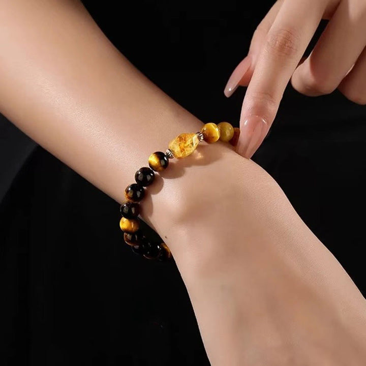 Buddha Stones Natural Yellow Black Tiger Eye Citrine Strength
