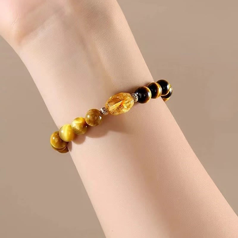 Buddha Stones Natural Yellow Black Tiger Eye Citrine Strength