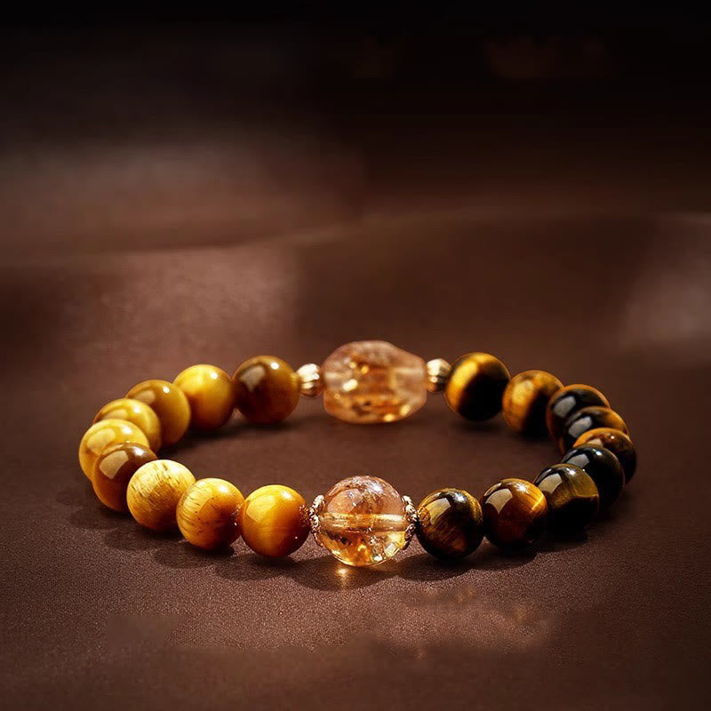 Buddha Stones Natural Yellow Black Tiger Eye Citrine Strength