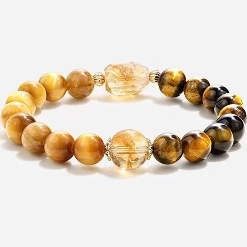 Buddha Stones Natural Yellow Black Tiger Eye Citrine Strength