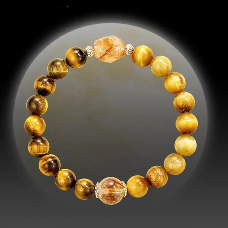 Buddha Stones Natural Yellow Black Tiger Eye Citrine Strength
