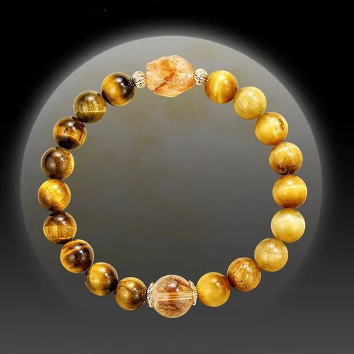 Buddha Stones Natural Yellow Black Tiger Eye Citrine Strength