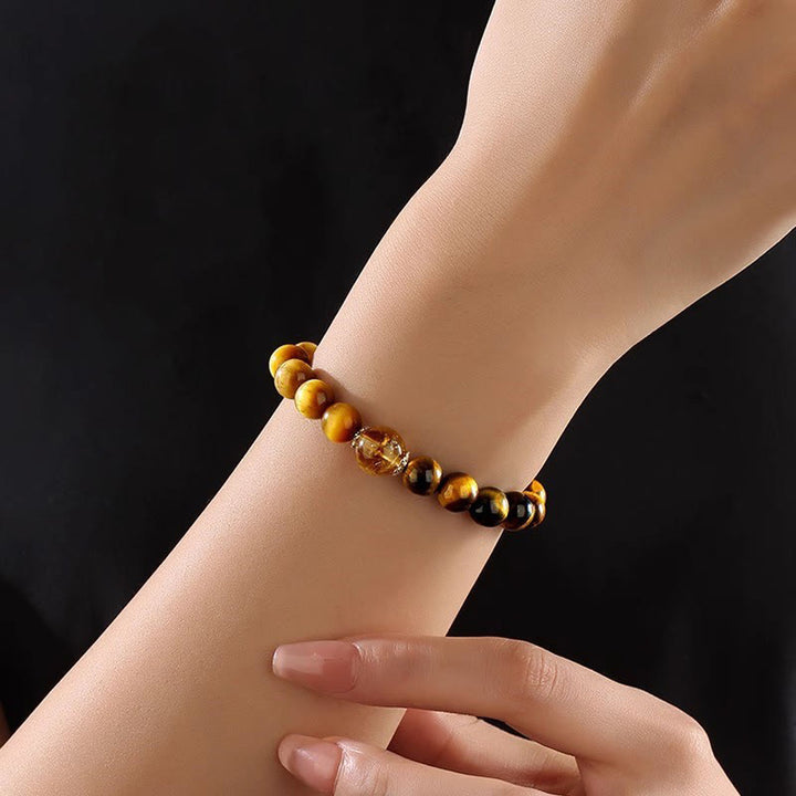 Buddha Stones Natural Yellow Black Tiger Eye Citrine Strength