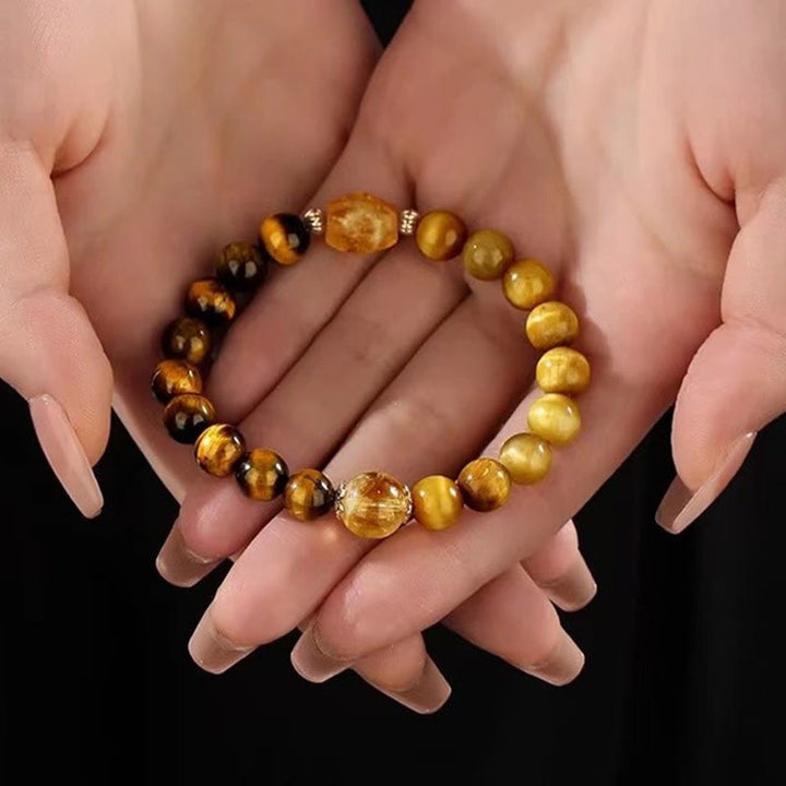 Buddha Stones Natural Yellow Black Tiger Eye Citrine Strength