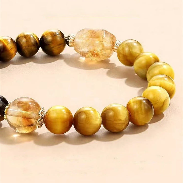 Buddha Stones Natural Yellow Black Tiger Eye Citrine Strength