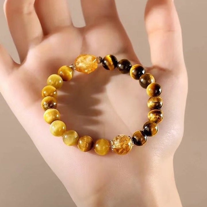 Buddha Stones Natural Yellow Black Tiger Eye Citrine Strength
