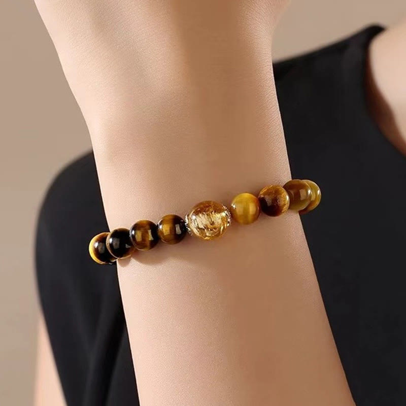Buddha Stones Natural Yellow Black Tiger Eye Citrine Strength