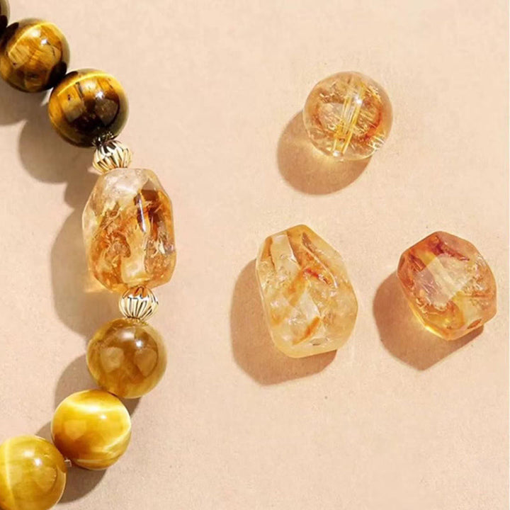 Buddha Stones Natural Yellow Black Tiger Eye Citrine Strength