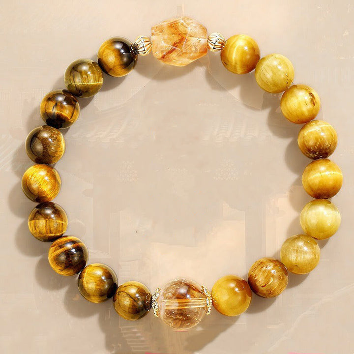 Buddha Stones Natural Yellow Black Tiger Eye Citrine Strength