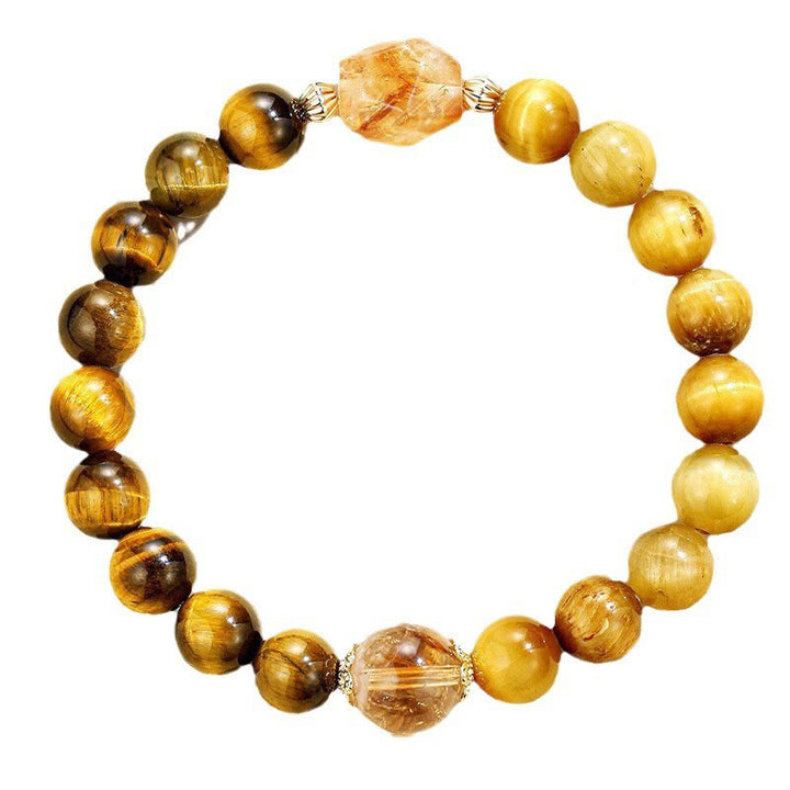 Buddha Stones Natural Yellow Black Tiger Eye Citrine Strength