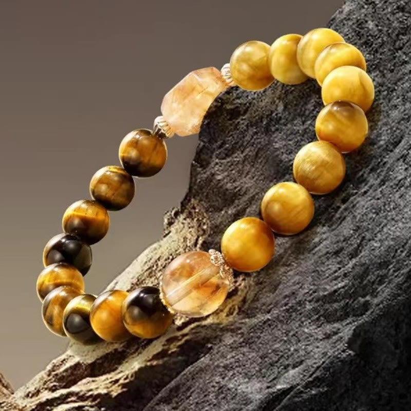 Buddha Stones Natural Yellow Black Tiger Eye Citrine Strength