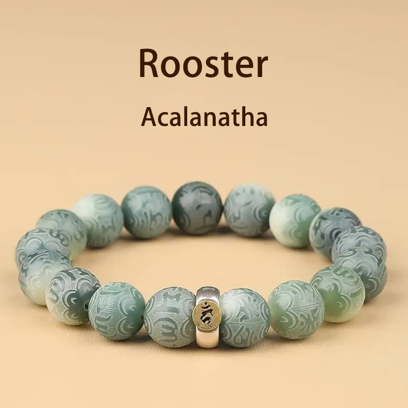 Buddha Stones Chiński zodiak Natal Budda Bodhi Nasiona Om Mani Padme Hum Grawerowana bransoletka mądrości