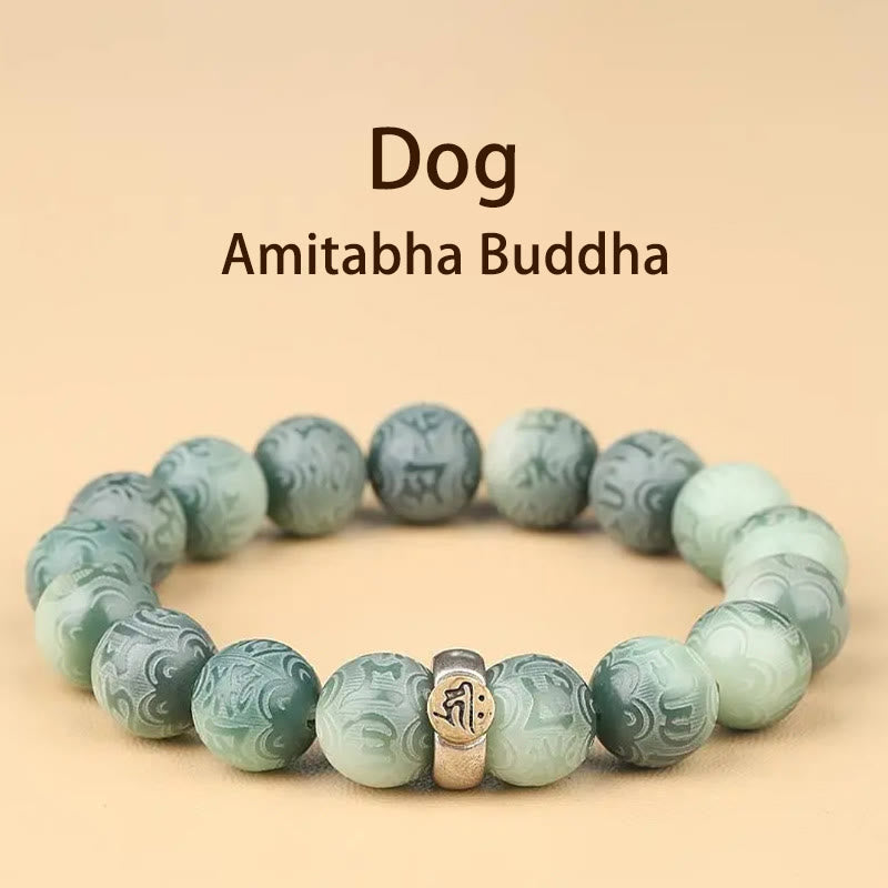 Buddha Stones Chiński zodiak Natal Budda Bodhi Nasiona Om Mani Padme Hum Grawerowana bransoletka mądrości