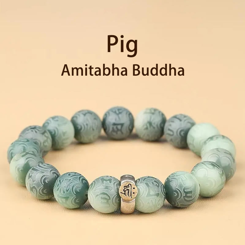 Buddha Stones Chiński zodiak Natal Budda Bodhi Nasiona Om Mani Padme Hum Grawerowana bransoletka mądrości